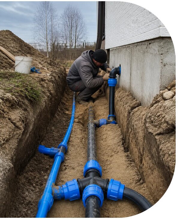 Монтаж наружного водопровода на участке под ключ в Прохладном